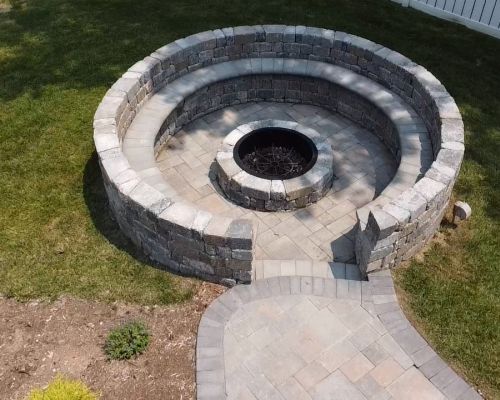 stone fire pit and patio